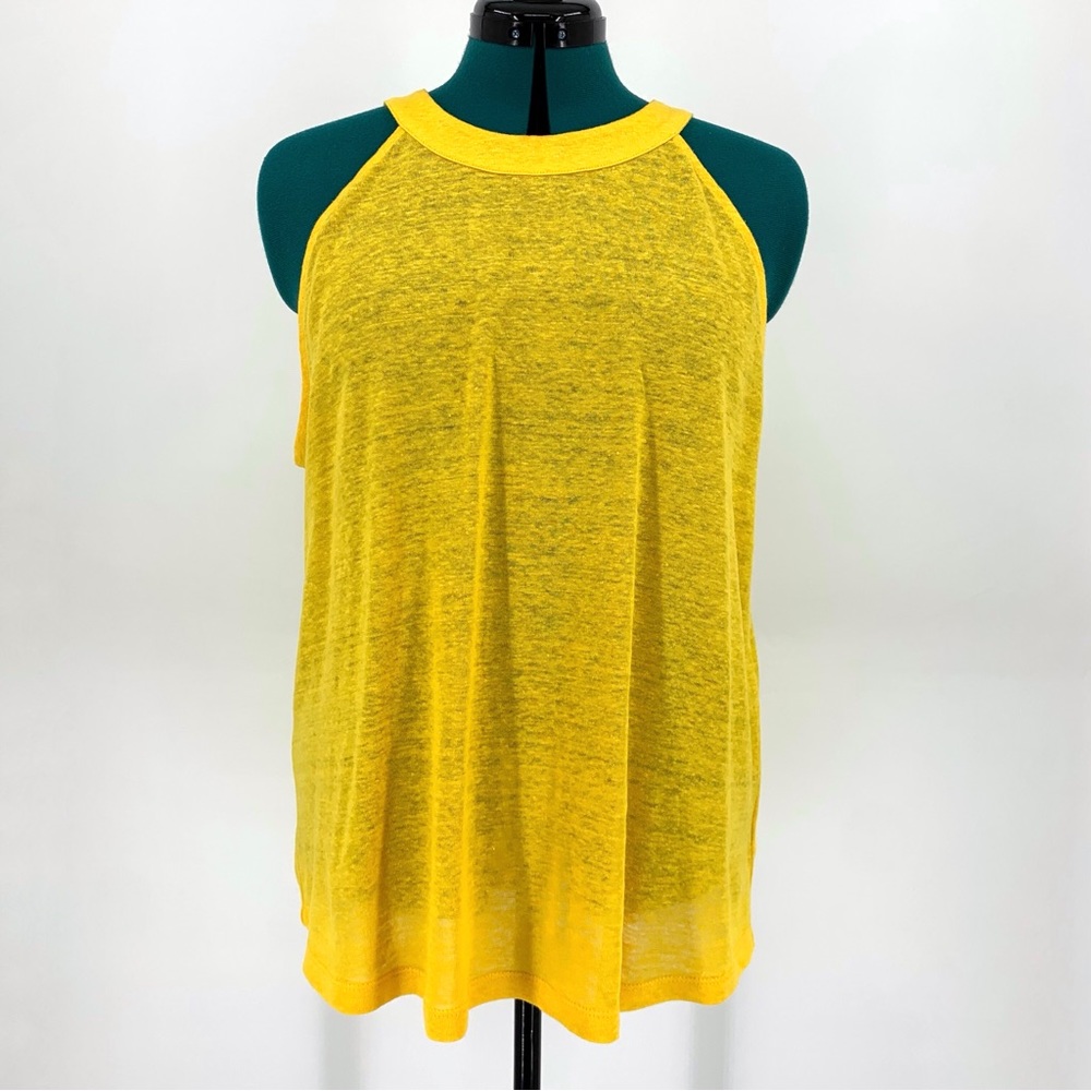 Joie NWT Yellow Linen Banded High Neck Sleeveless Top, XL